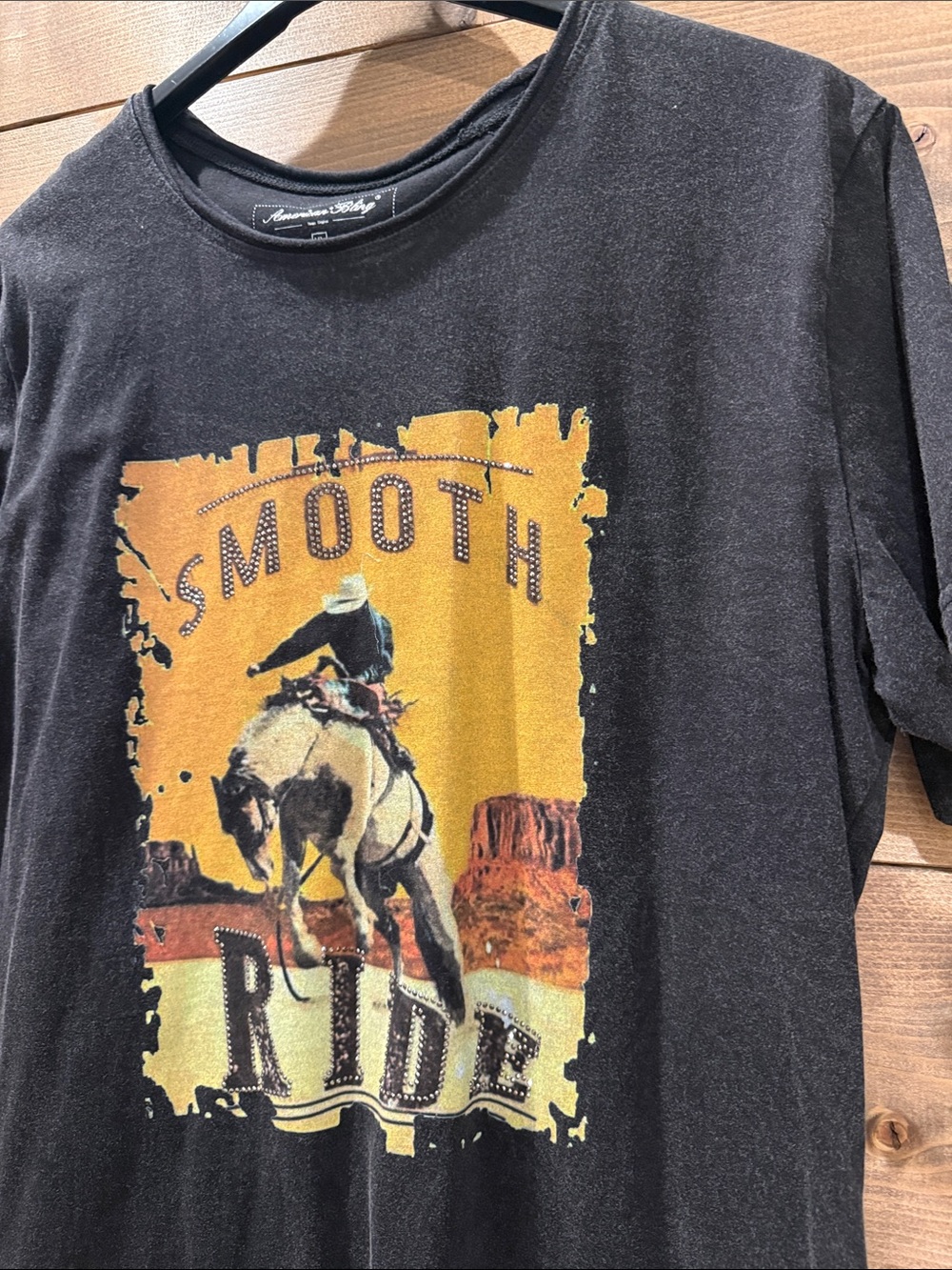 American Bling Dark Grey ‘Smooth Ride' Graphic Tee with Decorative Crystals